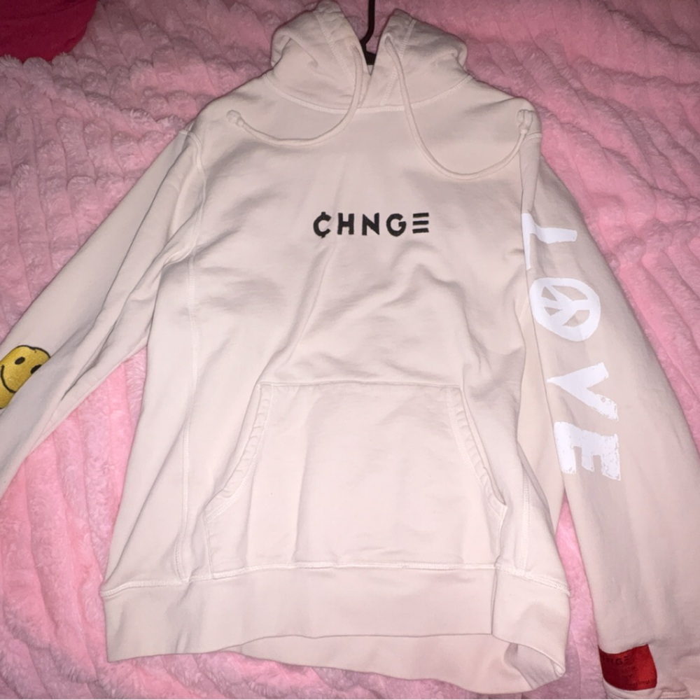CHNGE Off-White Hoodie with Love and Peace Design